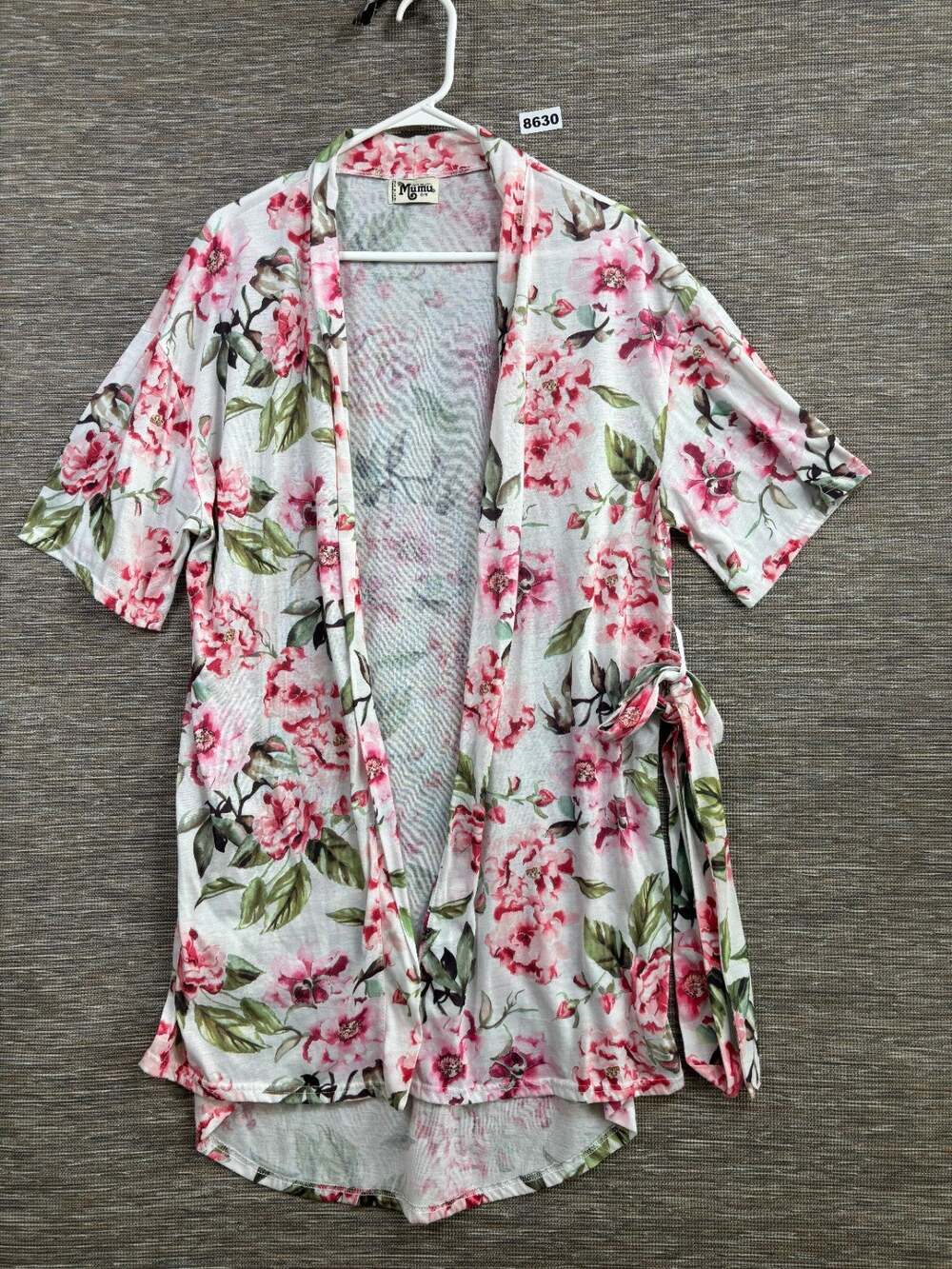Show Me Your Mumu Knit Robe Womens One Size Brie Floral Rose Short Sleeve Belted